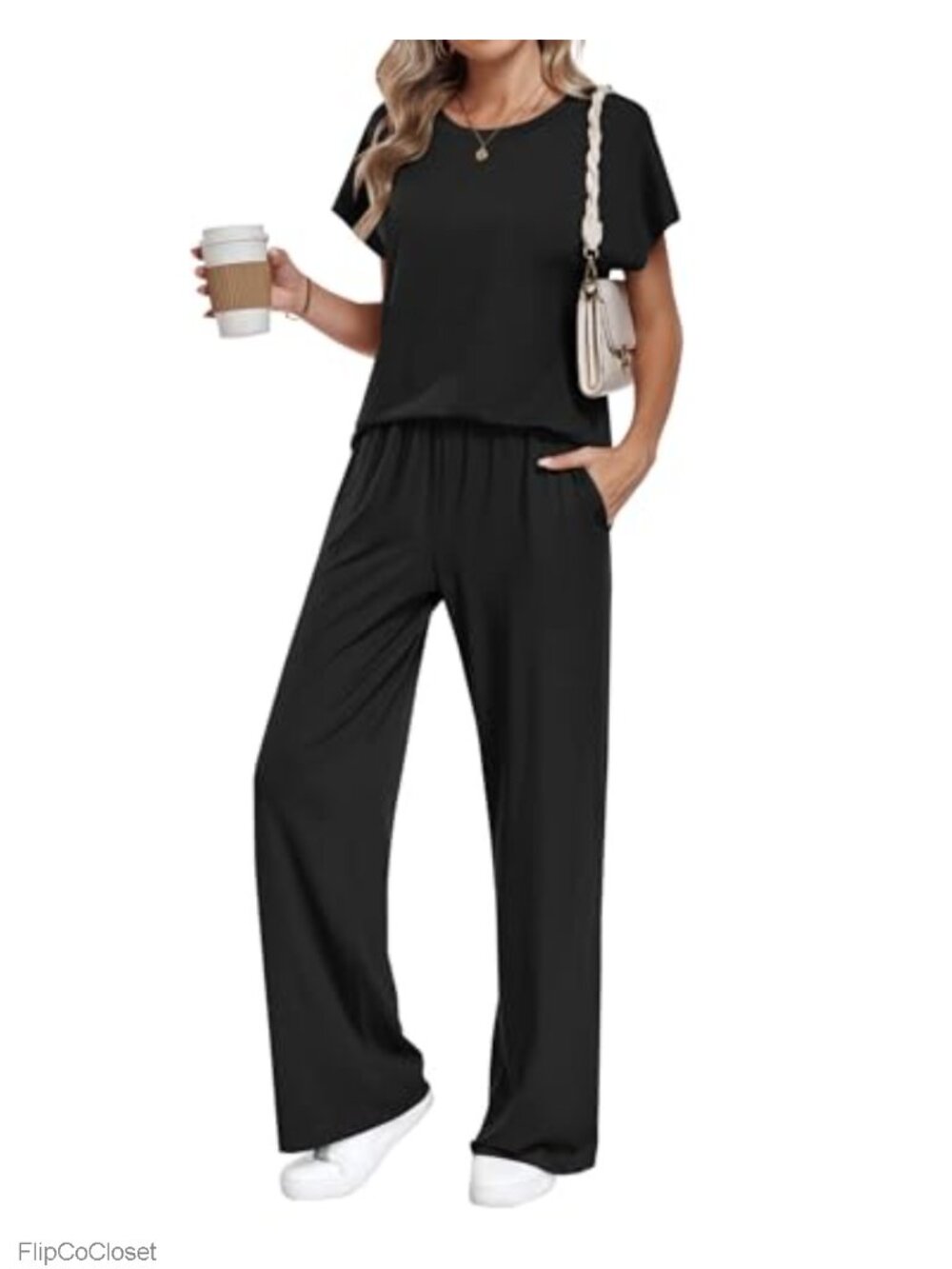Women's 2 Piece Set Short Sleeve Batwing Crew Neck Drawstring Pants Casual